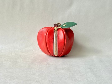 植鞣皮革迷你小圓包 Pomme 朱紅