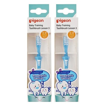 pigeon 貝親 第三階段學習牙刷 12~18個月  藍色  1入  2支