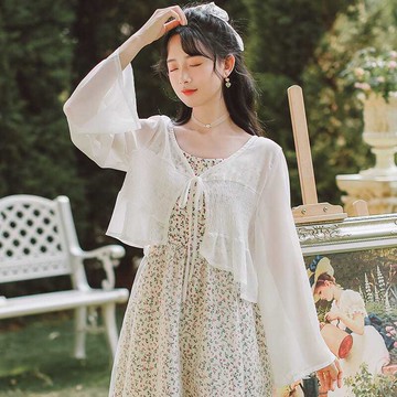 薄外套防曬衣開韓風時尚短外套女超仙女外搭披肩吊帶裙子薄款夏季新款【倪醬】