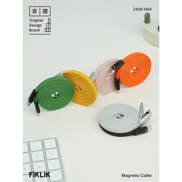 FIKLIK非理卷卷磁力充電線磁吸數據扁線自動貼合復位收納適用iPhone安卓手機PD快充USB-C240W充電線