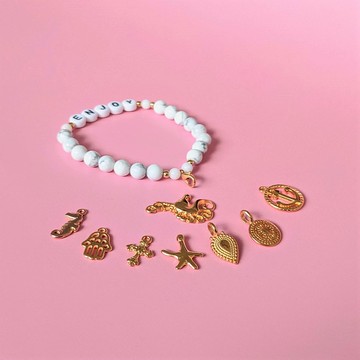 白松石 招財 保平安 幸運字母鍊 附8款K金墜飾