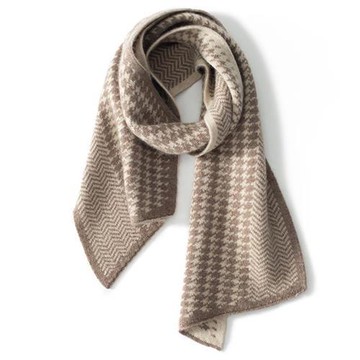 現貨+預購 100%純羊毛圍巾圍脖帽子針織帽秋冬季加絨厚磅保暖帽冷帽-日系拼色千鳥格針織圍巾3色n1mk14