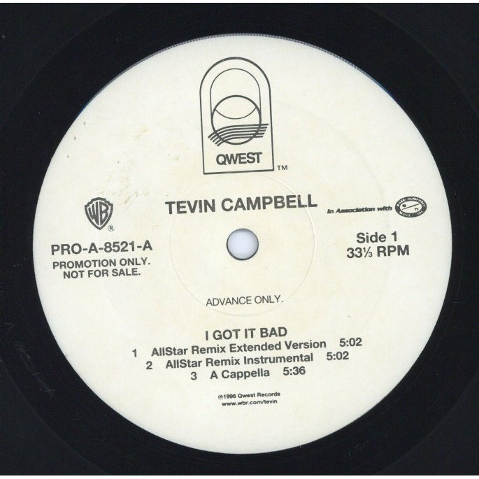 TEVIN CAMPBELL I GOT IT BAD   I'LL BE THERE (PROMO) 12" US 1996年リリース