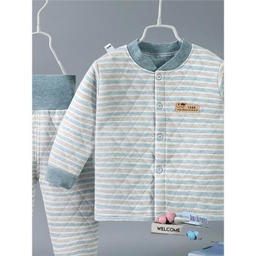 三四個月寶寶秋裝三層保暖套裝嬰幼兒冬天夾棉高腰褲加厚秋衣秋褲