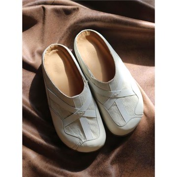 uta studios 奶豆腐半拖 原創包頭穆勒鞋厚底亞麻手工女鞋