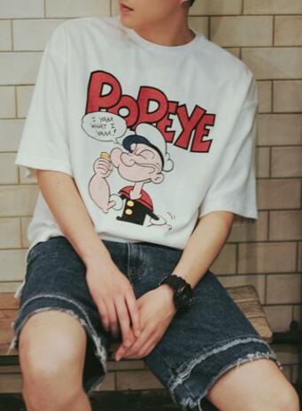 FINDSENSE 品牌 時尚休閒 男士 大力水手圖案T 印花短袖T恤