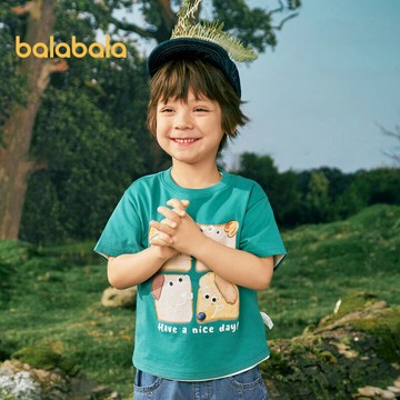 Balabala兒童短袖t恤男童上衣女童兒童2024新款春夏卡通純棉時尚