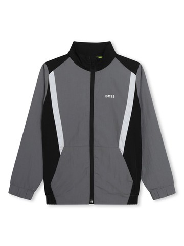 BOSS Kidswear - logo-print high-neck jacket - kids - Polyamide/Polyester - 16 - Grey