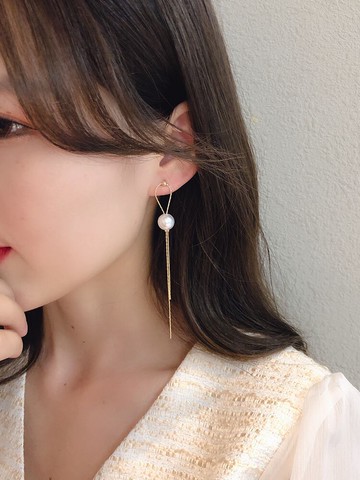 顯臉瘦的耳線新款潮名媛氣質韓國東大門珍珠耳墜長款流蘇耳環1入