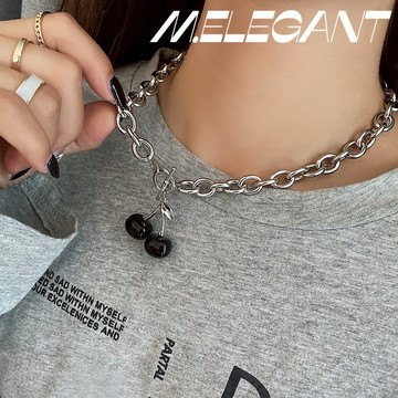 M.e.【24H出貨】OT扣酷辣暗黑係櫻桃鈦鋼項鍊網紅鎖骨鏈