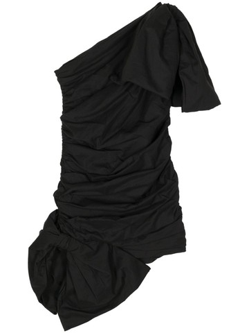 pushBUTTON - bow one-shoulder minidress - women - Cotton/Linen/Flax/Nylon/Polyester - S - Black