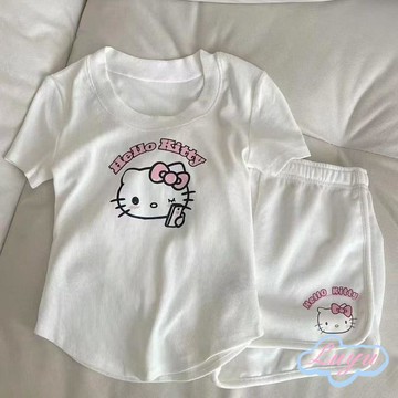 luyu💗低價下殺💗【少女套裝】HelloKitty可愛睡衣短袖短褲親膚卡通家居服可外穿