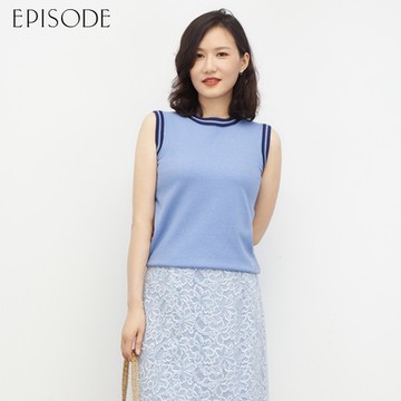 EPISODE - 簡約百搭撞色邊圓領無袖針織背心E30539