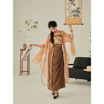 余白新中式早春漢服女改良長衫打底背心吊帶漢元素旋裙七夕戰袍