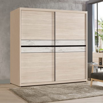 Boden-妮絲7尺大理石紋推門/拉門衣櫃(五吊桿+附穿衣鏡)-211x60x202cm