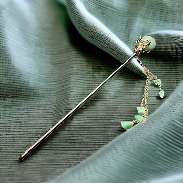 【圓滿】淡綠圓珠設計款髮簪14K金 | 天然緬甸玉翡翠A貨 | 送禮