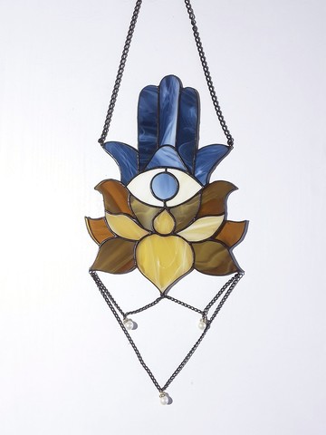 彩色玻璃哈姆薩手捕夢網蓮花裝飾幸運符