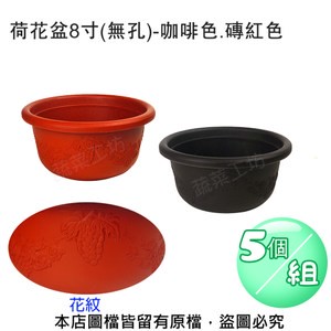 荷花盆8寸(無孔)-咖啡色.磚紅色 5個/組咖啡色