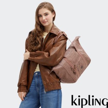 Kipling 棕色植絨老花手提托特包-CASUAL ART