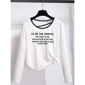 短款長袖T恤女不規則下擺2025早秋季新款薄款別致獨特小上衣正肩