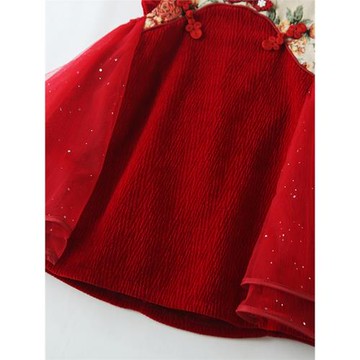 女童新年衣服紅色過年秋冬裝連衣裙小女孩洋氣公主裙兒童旗袍裙子