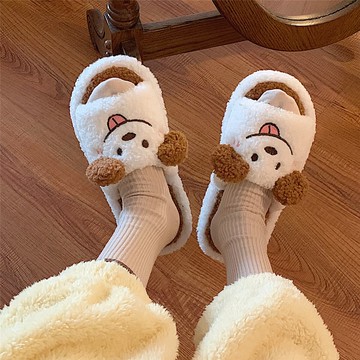 棉拖鞋女春秋學生宿舍可愛卡通一字保暖棉拖鞋時尚居家防滑毛絨鞋