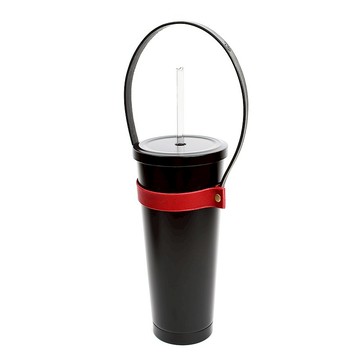 (客製刻字)極簡。可折疊環保杯真皮提袋(適用口徑10cm)