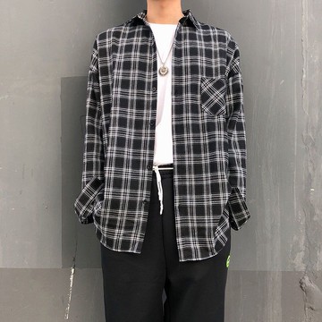 男生襯衫，休閒襯衫，男士上衣，襯衫長袖經典復古格子襯衫男春秋季韓版休閒寬鬆港風ins潮流長袖襯衣外套