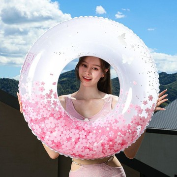 【臺灣出貨】白色櫻花游泳圈成人女加厚充氣網紅拍照泳圈大人防側翻浮圈