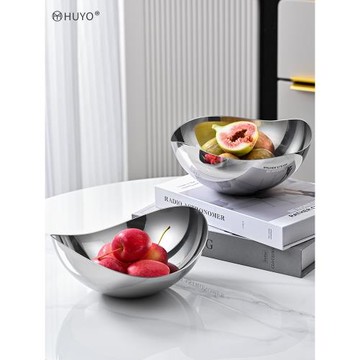 銀色鏡面304不銹鋼果盤現代簡約干果托盤家用創意客廳茶幾水果盤