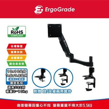 快拆式鋁合金穿夾兩用雙臂螢幕支架(EGATC20Q)