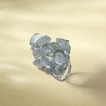 淺藍色水晶活口戒指 隨形標本原石 冰透藍色水晶手工指環 S925銀