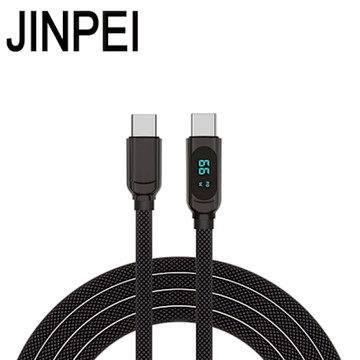 【JINPEI錦沛】TYPE-C TO TYPE-C 充電線 編織線 顯示電流 100W 黑色
