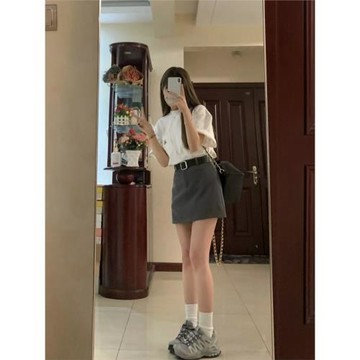 145瘦小個子美式復古西裝半身裙女高腰a字包臀短裙xs顯高夏季搭配