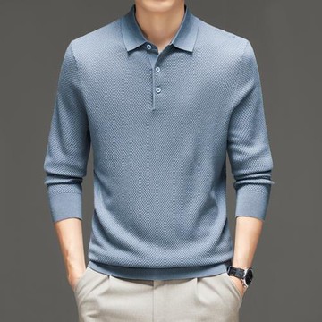 華夫格長袖t恤男休閑針織衫毛衣衛衣翻領春秋品牌男裝衫廣州13行