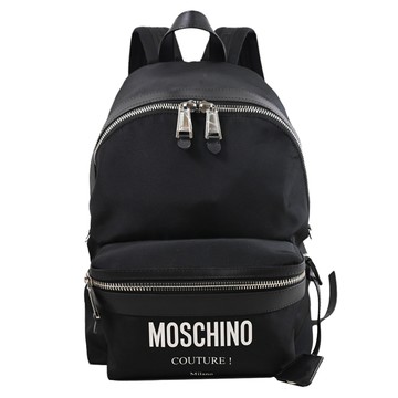 MOSCHINO COUTURE! 品牌燙印LOGO尼龍帆布大後背包.黑