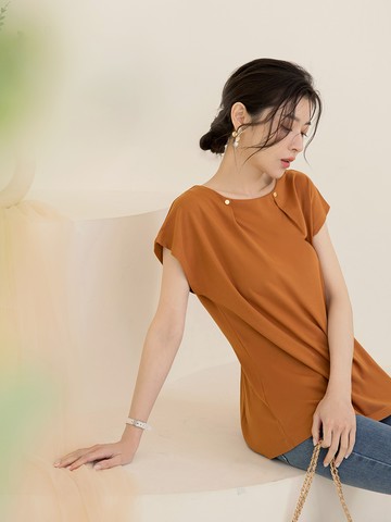 涼感．冰絲防曬前後兩穿打摺收腰連袖上衣