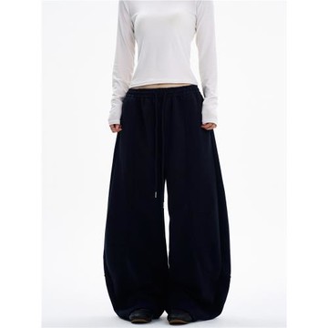 KISKO美式解構加厚加絨闊腿彎刀衛褲男女設計感寬松休閑潮牌褲子