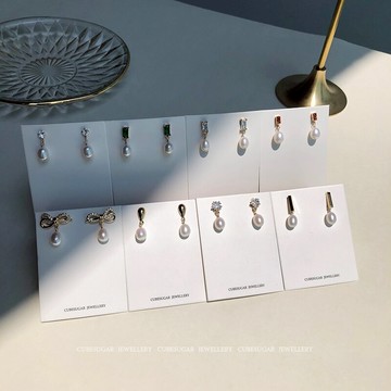 光澤珍珠集合 鍍14K真金珍珠吊墜小耳釘簡約氣質百搭個性復古耳環1入