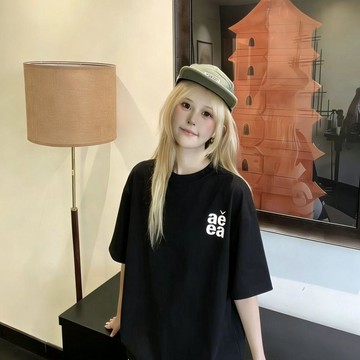 美式設計感原創字母印花短袖T恤女夏新款百搭oversize風上衣aeeaQ