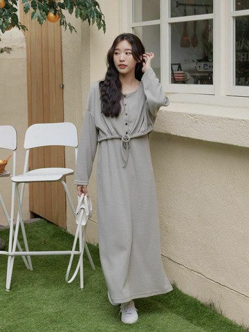 圓領綁帶側開叉長洋套裝