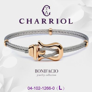 CHARRIOL夏利豪 熱賣 Bangle博尼法西奧手環 玫瑰金頭銀索L款 C6(04-102-1266-0)