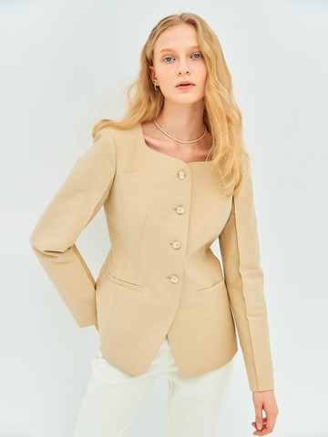 SQUARENECK NO-COLLAR JACKET(sand beige)
