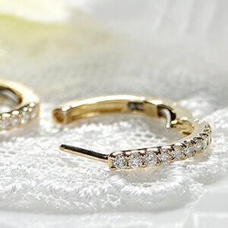 K18 YG ダイヤモンド フープ ピアス【合計0.30ct】 ハーフエタニティ-