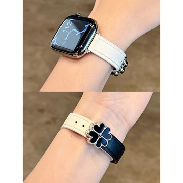 【台灣出貨】高質量 適用 APPLE WATCH 四葉草拼色 真皮錶帶 SE S11 S9 S10 46mm 女士錶帶