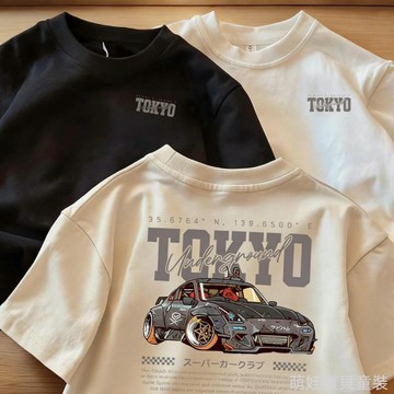 萌娃寶貝~夏裝新款2026男童短袖上衣 中大童汽車韓版卡通棉質衣服 兒童T恤  男童裝休閒百搭短袖 韓系童裝 男童上衣