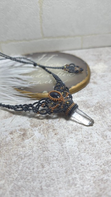 W10利姆利亞水晶柱。彼得石。南美蠟線編織項鍊