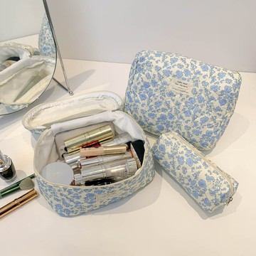 𝑳𝒖𝒄𝒌𝒚 𝒑𝒂𝒄𝒌✨藍色海棠花化妝包複古洗漱包收納包大容量手提包外出便攜旅行包包