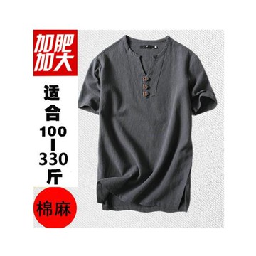 t恤夏季加肥加大碼肥佬亞麻男薄款胖子寬松復古短袖透氣吸汗300斤