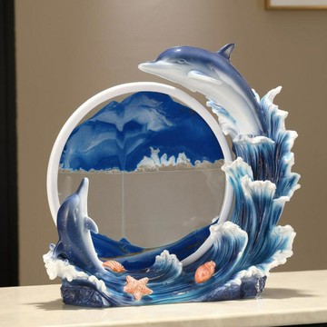 海豚流沙畫沙漏擺件大號客廳輕奢高檔電視酒柜辦公室家居裝飾禮品